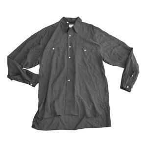 Hartland Men's 100% Silk Button Up Shirt Black Long Sleeve Size M